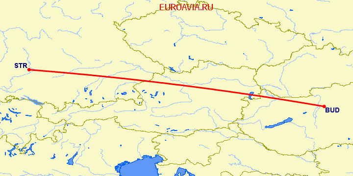 перелет Штуттгард — Будапешт на карте