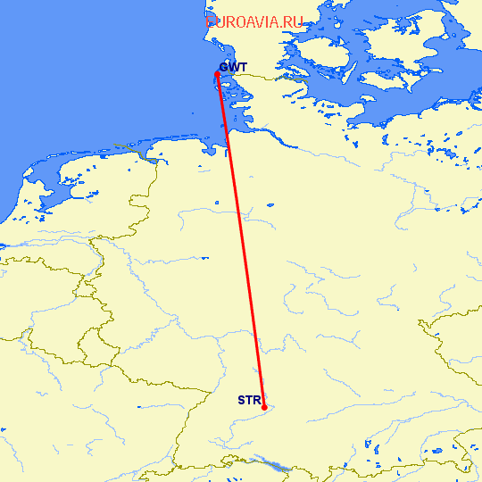 перелет Штуттгард — Вестерланд на карте