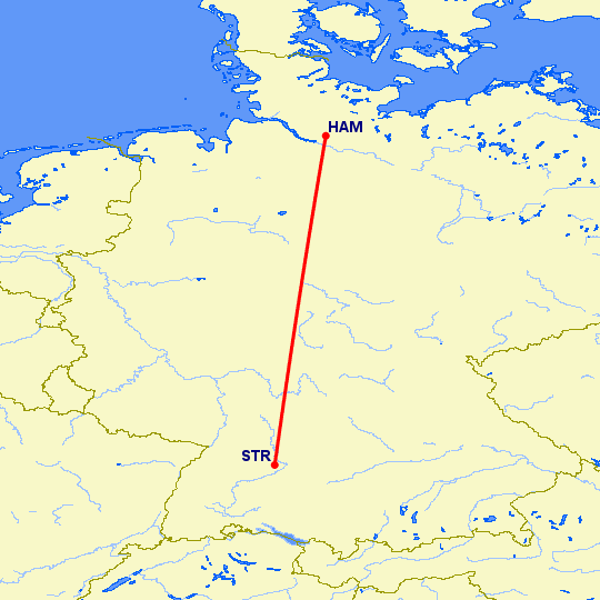 перелет Штуттгард — Гамбург на карте