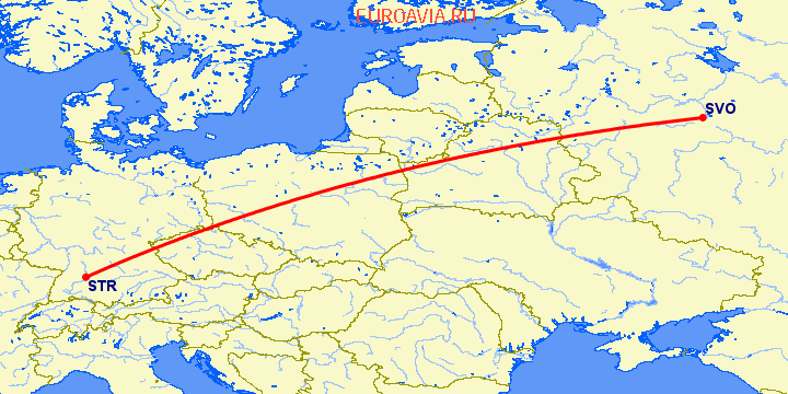 перелет Штуттгард — Москва на карте