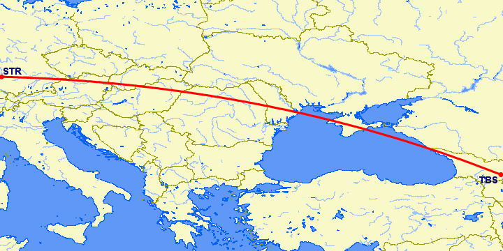 перелет Штуттгард — Тбилиси на карте