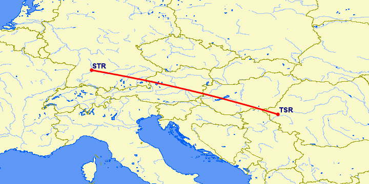 перелет Штуттгард — Тимишоара на карте