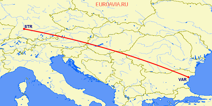 перелет Штуттгард — Варна на карте