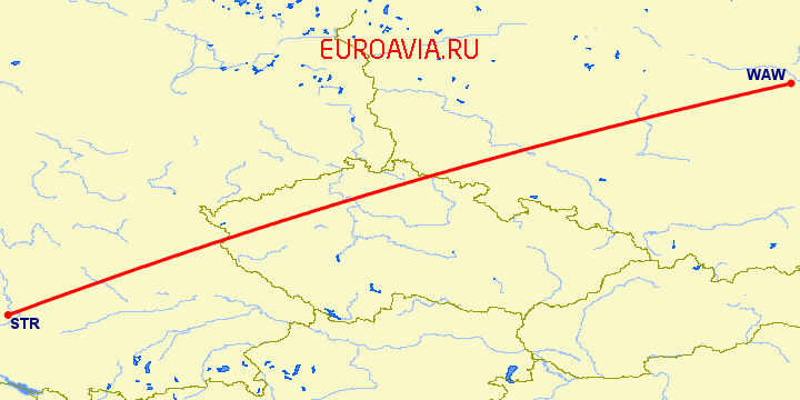 перелет Штуттгард — Варшава на карте