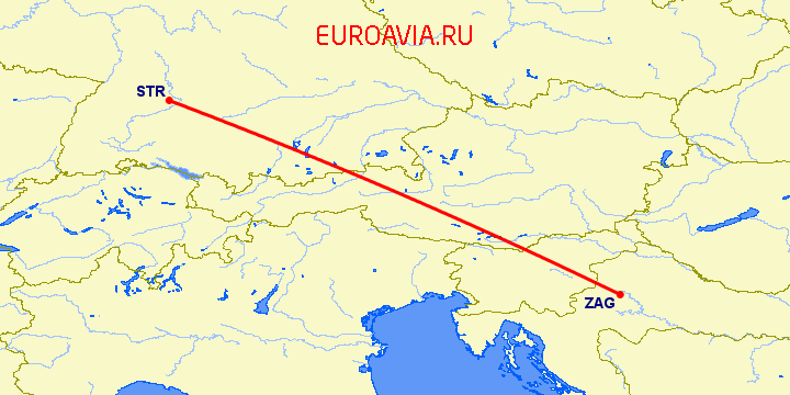 перелет Штуттгард — Загреб на карте