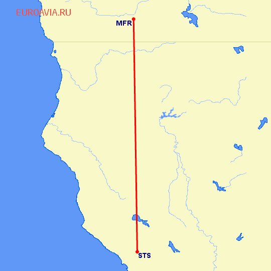 перелет Санта Роса — Медфорд на карте