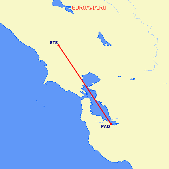 перелет Санта Роса — Пало Альто на карте