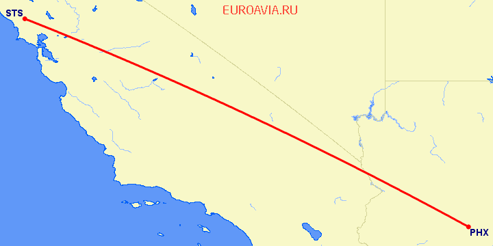 перелет Санта Роса — Феникс на карте