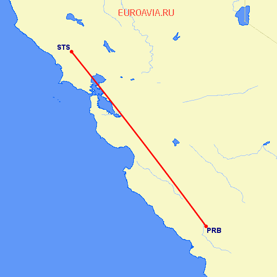 перелет Санта Роса — Paso Robles на карте