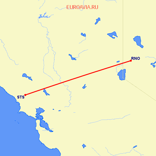 перелет Санта Роса — Рино на карте