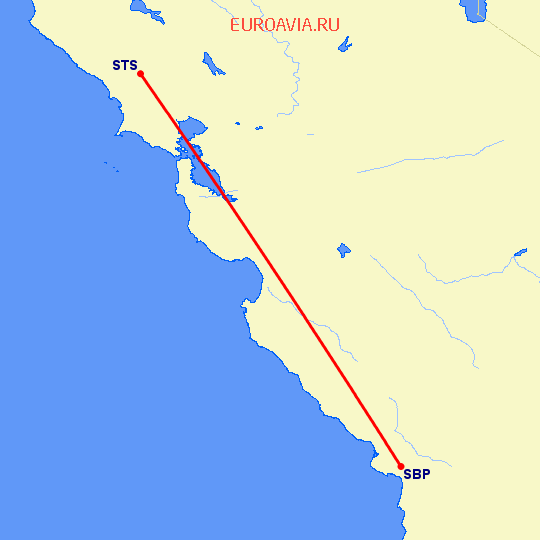 перелет Санта Роса — Сан Луис Обиспо на карте