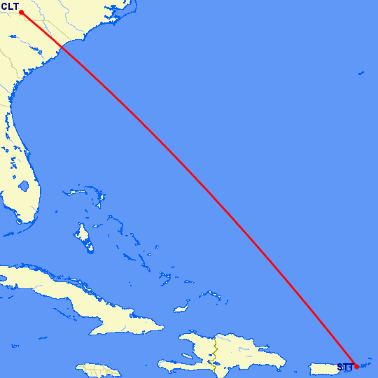 перелет Charlotte Amalie St Thomas — Шарлотт на карте