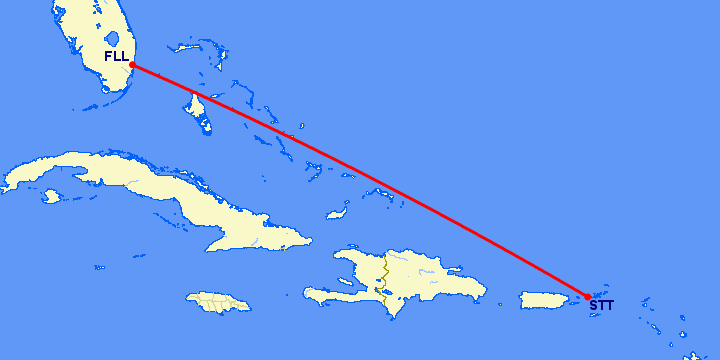 перелет Charlotte Amalie St Thomas — Форт Лодердейл  на карте