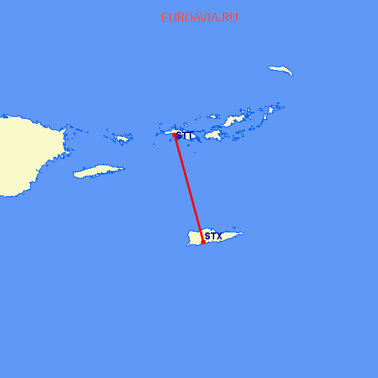 перелет Charlotte Amalie St Thomas — St Croix Island на карте
