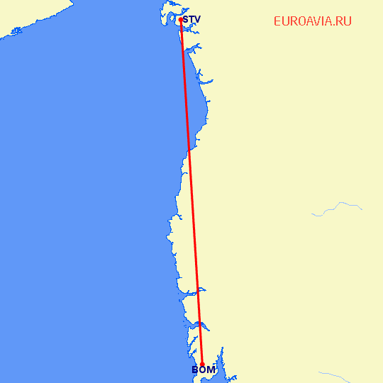 перелет Сурат — Бомбей на карте