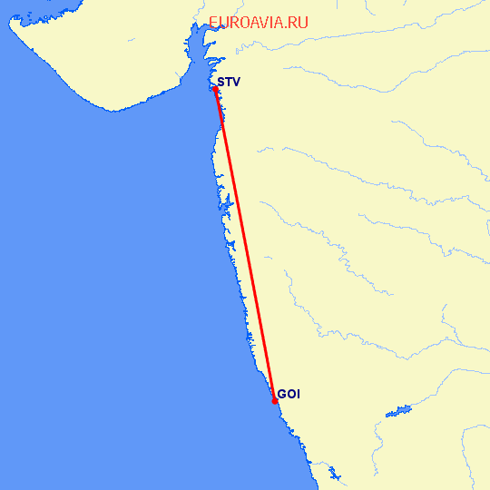 перелет Сурат — Гоа на карте