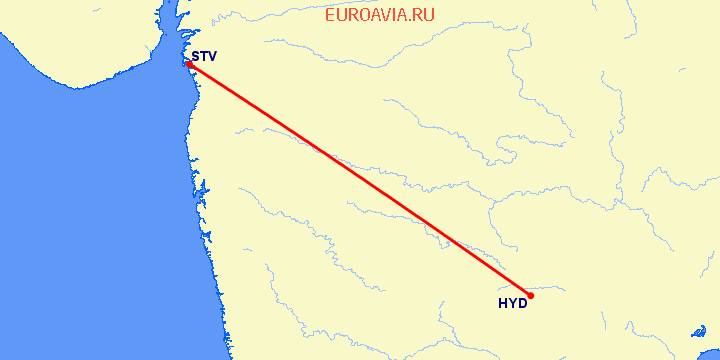 перелет Сурат — Хидерабад на карте