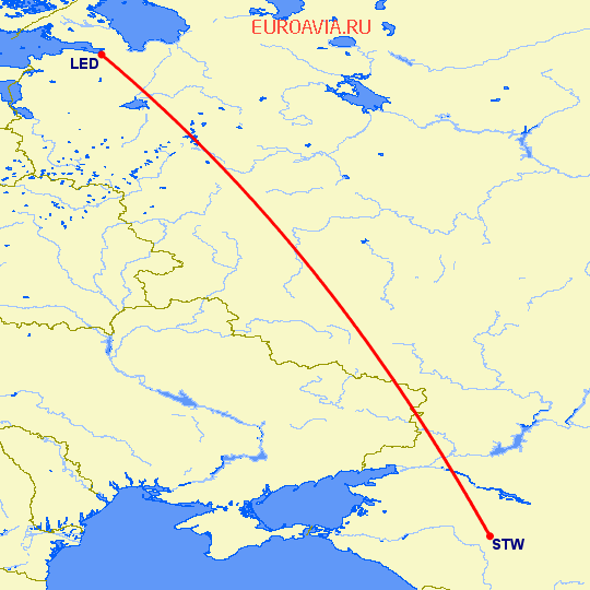 перелет Ставрополь — Санкт Петербург на карте