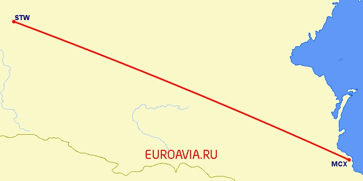 перелет Ставрополь — Махачкала на карте