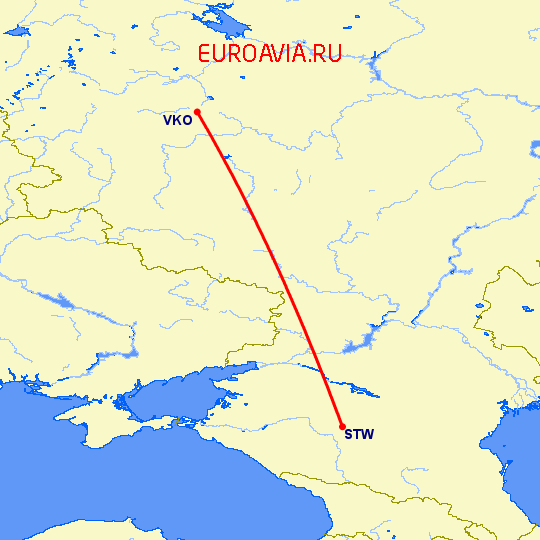 перелет Ставрополь — Москва на карте