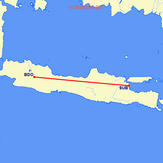 перелет Сурабайя — Бандунг на карте
