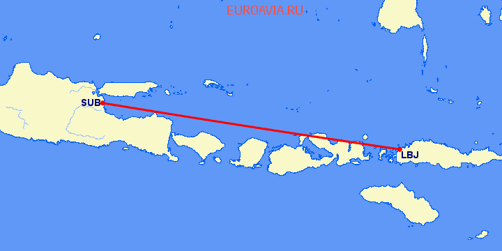 перелет Сурабайя — Лабуан-Баджо на карте