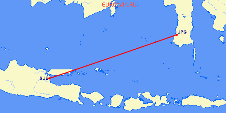 перелет Сурабайя — Ujung Pandang на карте