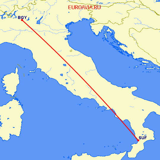 перелет Ламециа Терме — Бергамо на карте
