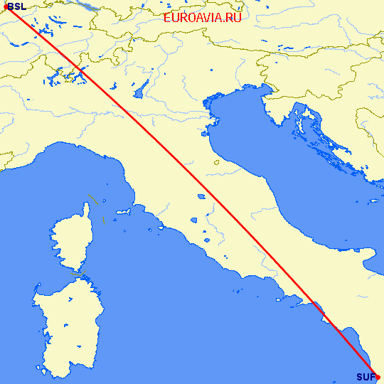 перелет Ламециа Терме — Базель-Мюлуз на карте