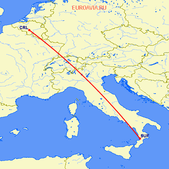 перелет Ламециа Терме — Шарлеруа на карте