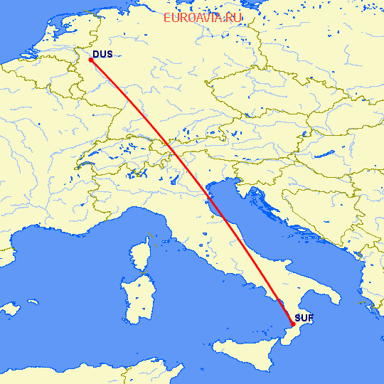 перелет Ламециа Терме — Дюссельдорф на карте