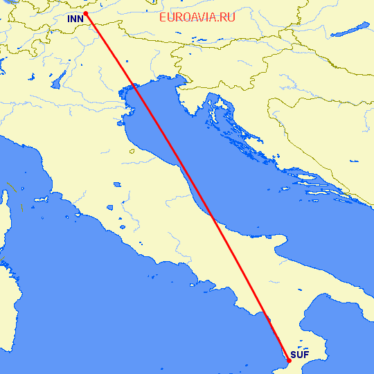 перелет Ламециа Терме — Инсбрук на карте