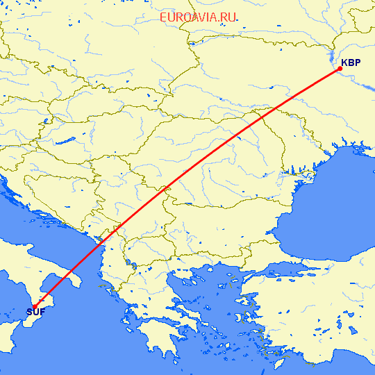 перелет Ламециа Терме — Киев на карте