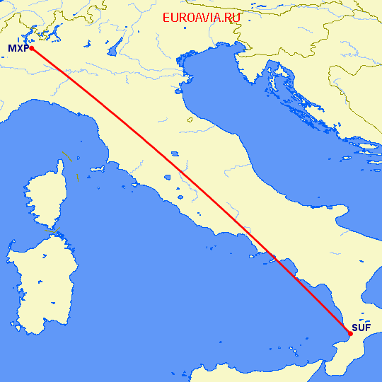 перелет Ламециа Терме — Милан на карте