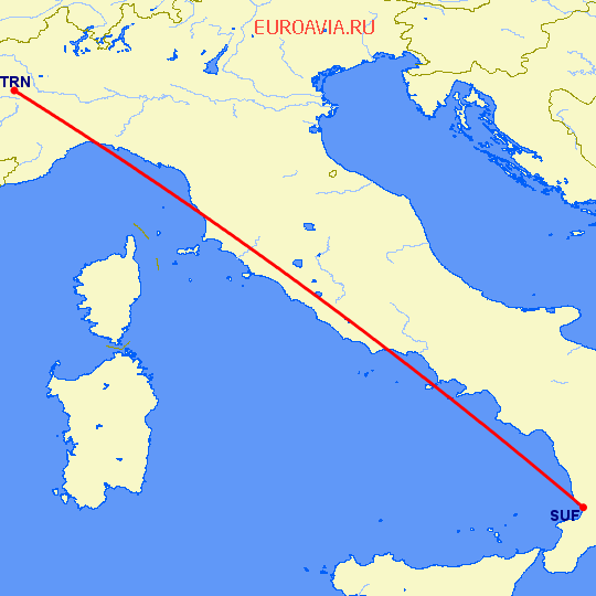 перелет Ламециа Терме — Турин на карте