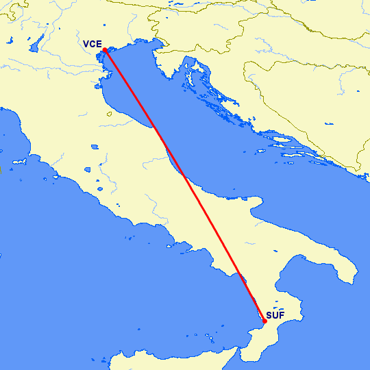 перелет Ламециа Терме — Венеция на карте