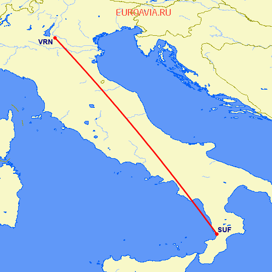 перелет Ламециа Терме — Верона на карте
