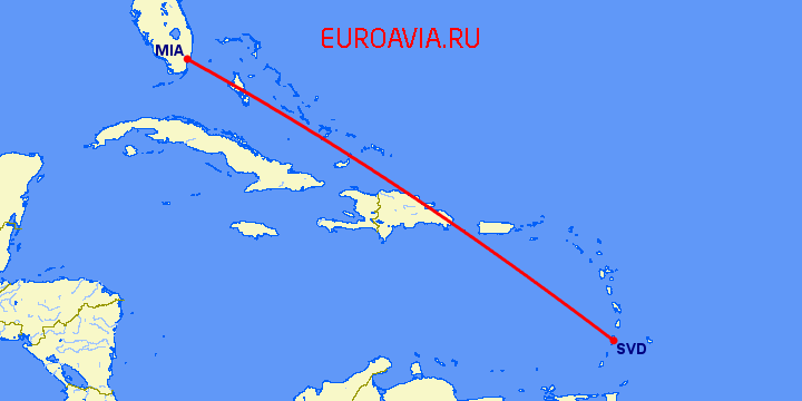 перелет St Vincent — Майами на карте