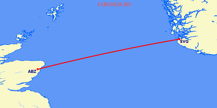 перелет Ставангер — Абердин на карте