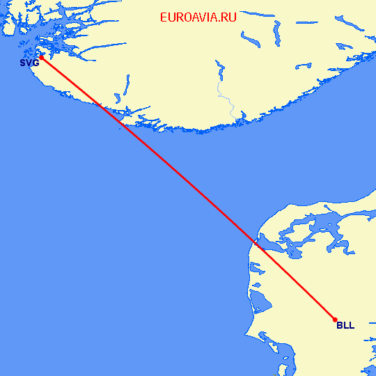 перелет Ставангер — Биллунд на карте