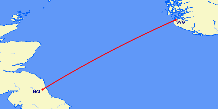 перелет Ставангер — Ньюкасл на карте
