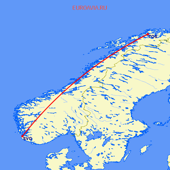 перелет Ставангер — Тромсо на карте