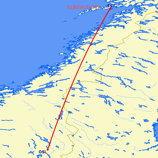 перелет Сволваер — Осло на карте