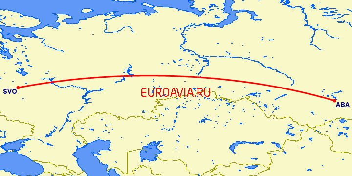 перелет Москва — Абакан на карте