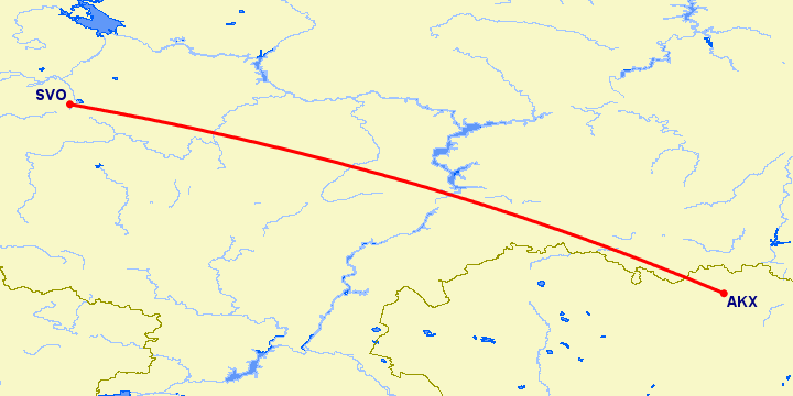 перелет Москва — Актюбинск на карте