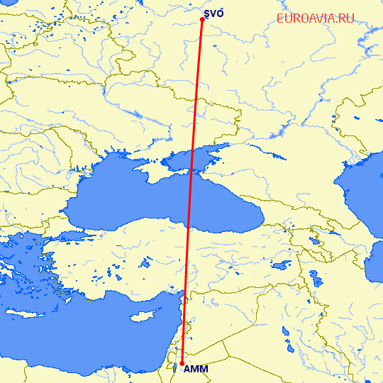 перелет Москва — Амман на карте