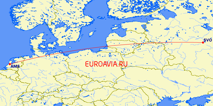 перелет Москва — Амстердам на карте