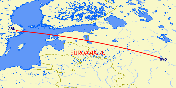 перелет Москва — Стокгольм на карте