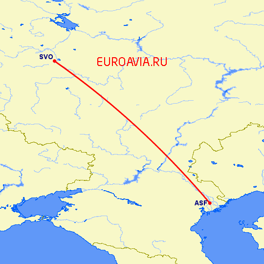 перелет Москва — Астрахань на карте