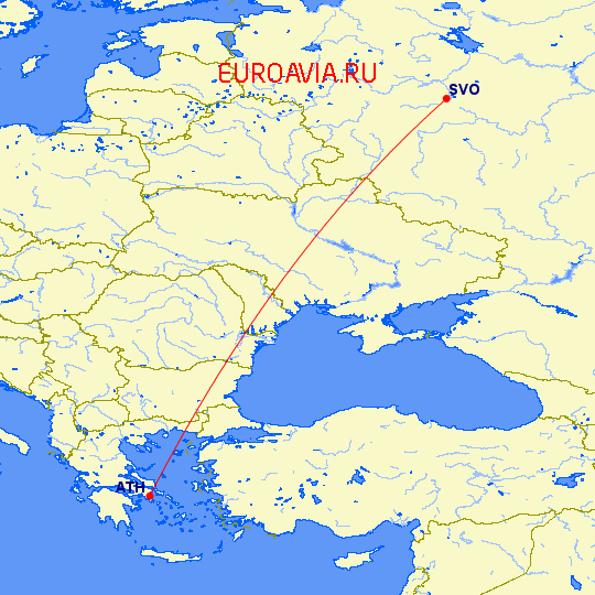 перелет Москва — Афины на карте